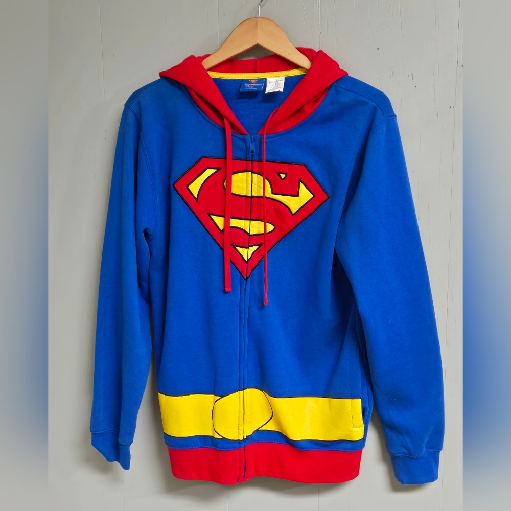 DC Comics Superman Men's Hoodie Size Large Full Zip Jacket Blue Red Yellow